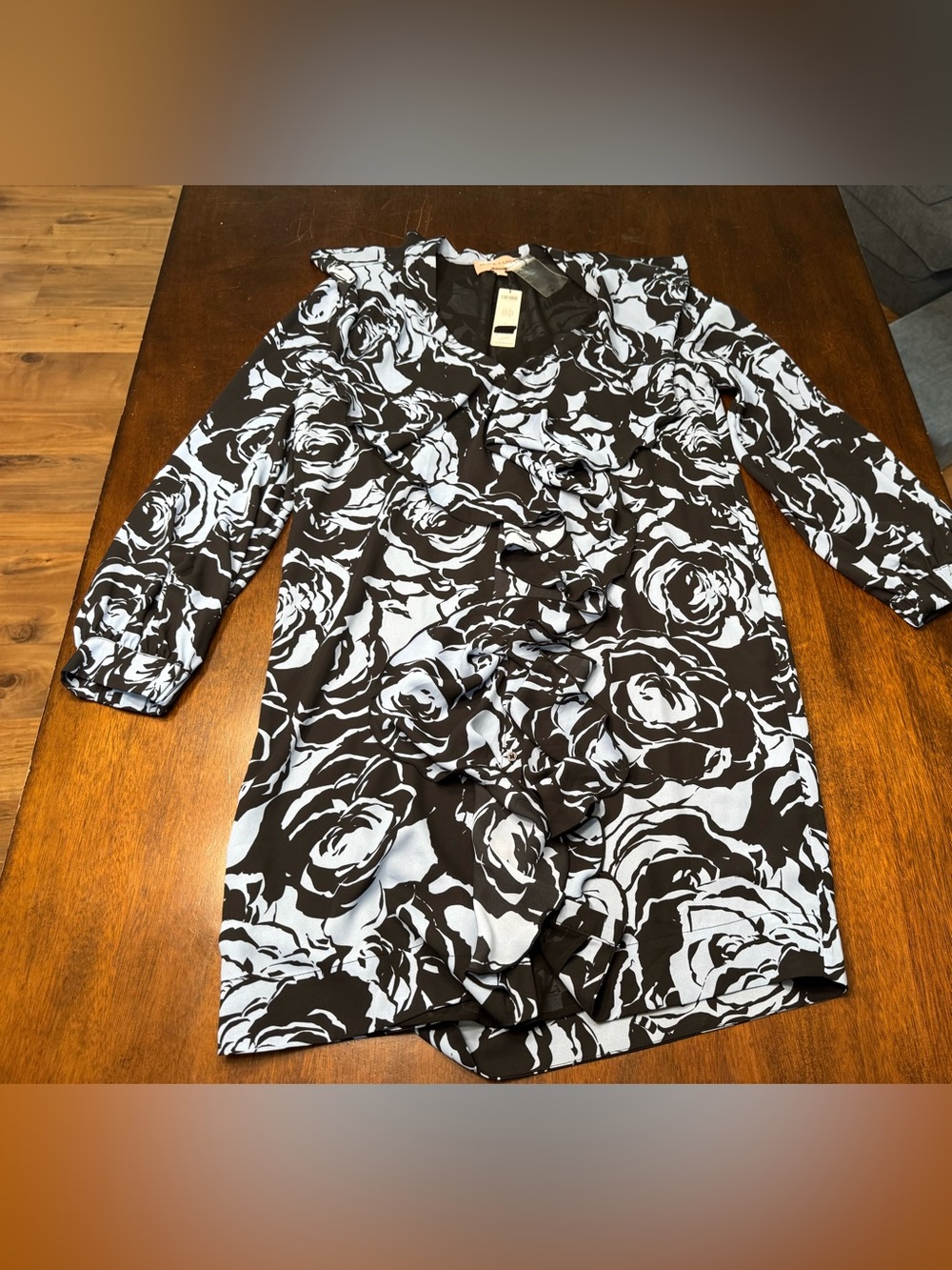 Black Label Black & Light Blue Floral Ruffle Top